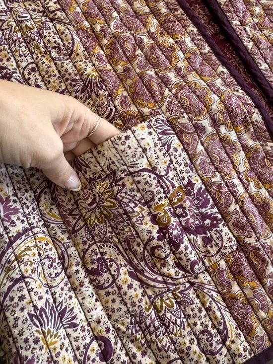 Quilted Reversible Jacket Purple Tan Gold Floral Paisley Quilt J Jill XL - Picture 7 of 12